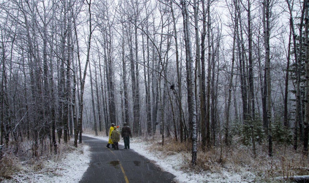 Gus Yaki points out some distant deer to our two attendees who braved the weather Pentax K-30 + Sigma 18-250@18mm 1/50sec., ƒ/10, ISO 1250