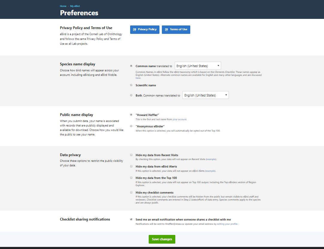 eBird preferences